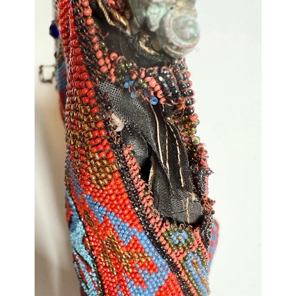 Antique Art Nouveau Edwardian French Cut Steel Hand Beaded Purse w/Jeweled Clasp - Picture 11 of 12